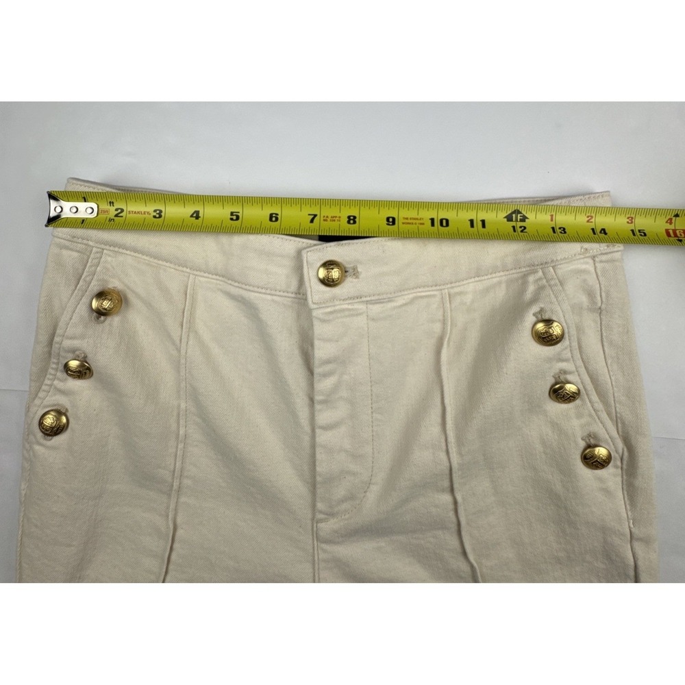 Talbots Womens Flare Jeans 6P Ivory Denim Nautical Sailor Gold Button Coastal - Picture 4 of 10